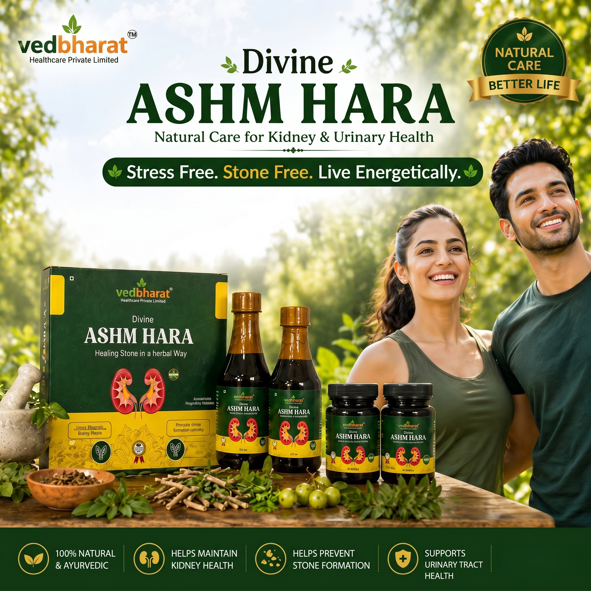 Vedbharat™ Divine Ashm Hara | Ayurvedic Kidney Care Syrup & Capsules Kit | Helps Prevent Kidney Stones | Supports Urinary Health | Detox & Natural Wellness | For Men & Women