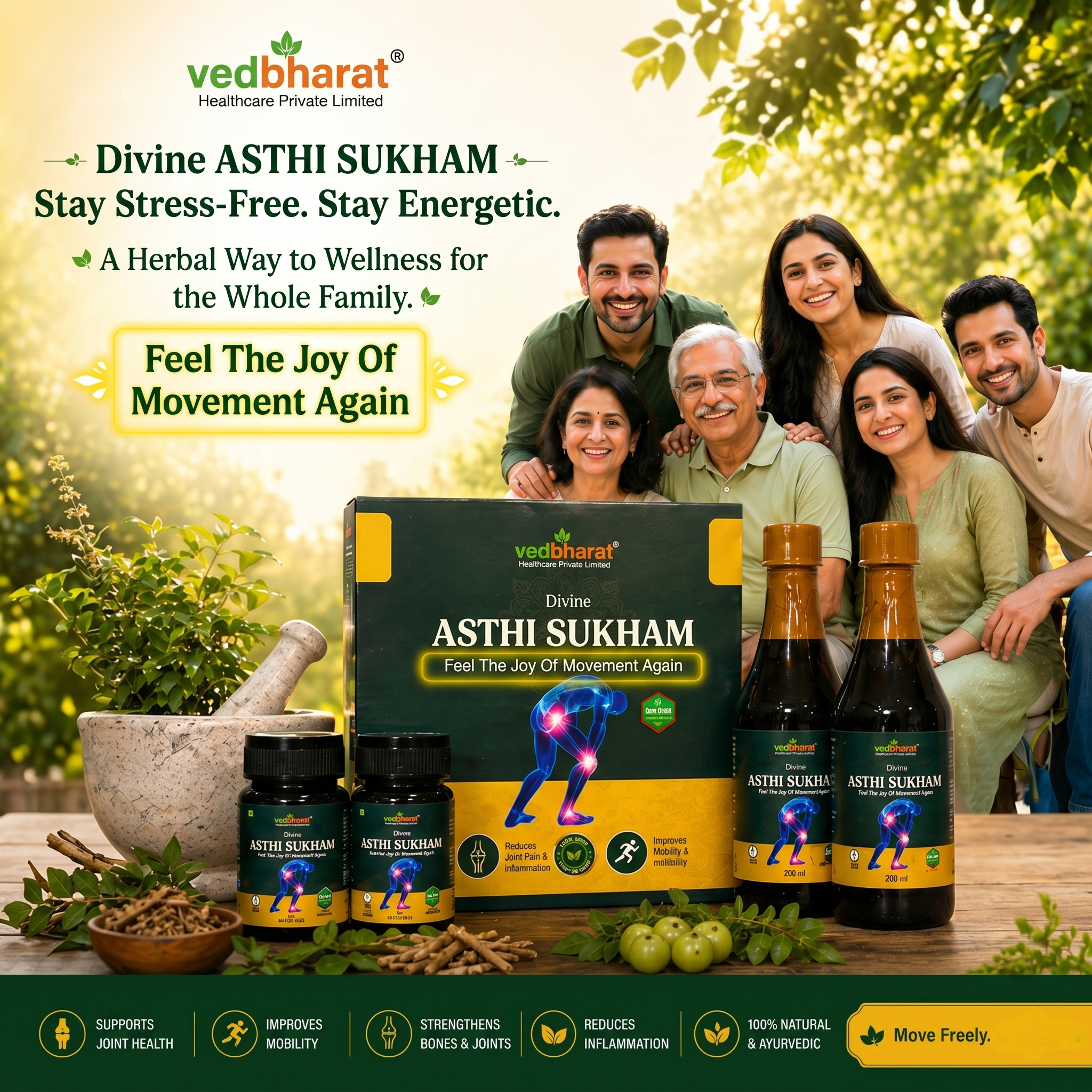 Vedbharat™ Divine Asthi Sukham | Ayurvedic Joint Pain Relief Syrup Kit | Supports Mobility, Flexibility & Bone Strength | Helps Reduce Inflammation & Stiffness | Herbal Joint Care for Men & Women