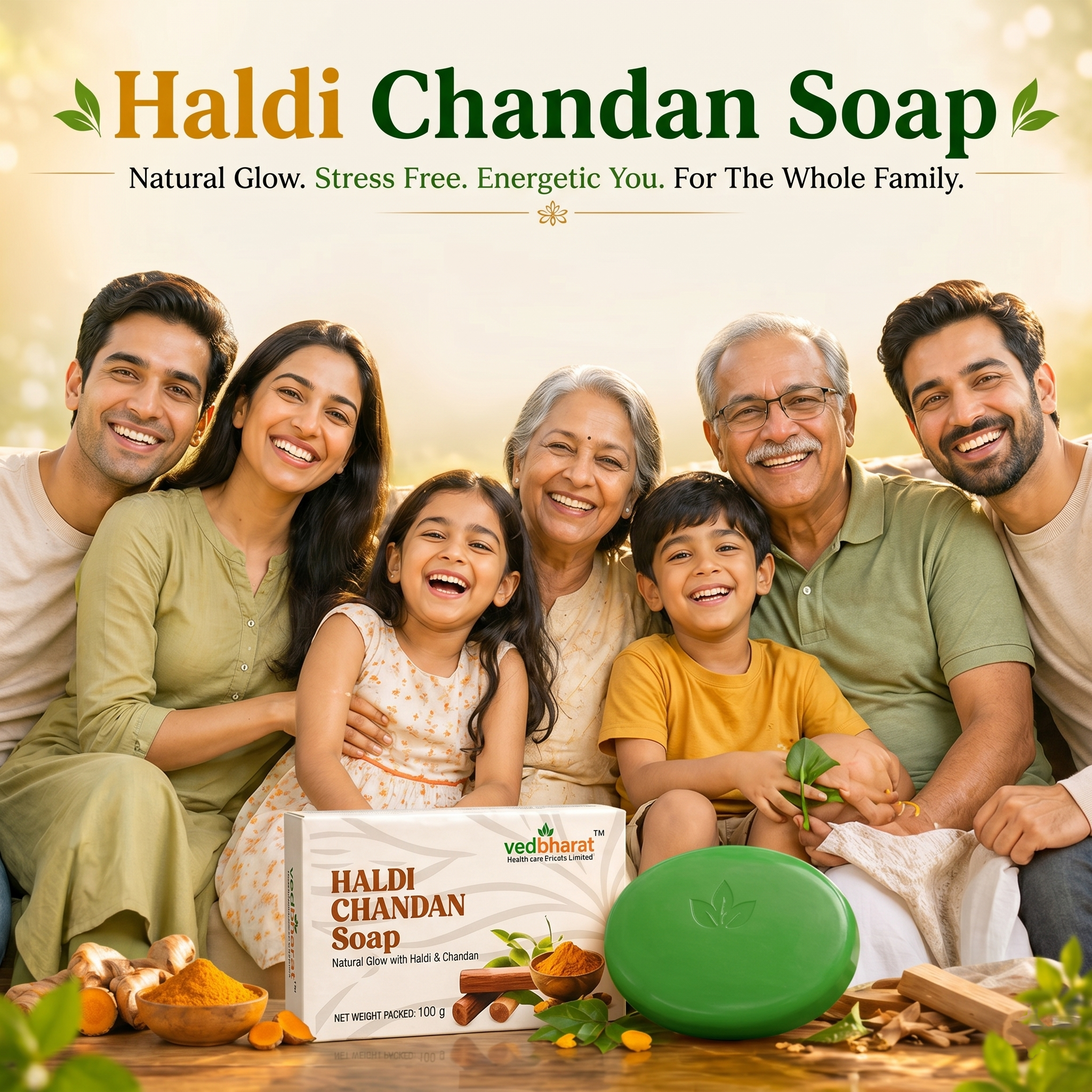 Vedbharat™ Haldi Chandan Soap | Ayurvedic Skin Care Bar | Brightening & Anti-Tan | Removes Impurities & Improves Skin Glow | Natural Turmeric & Sandalwood Soap | 100g