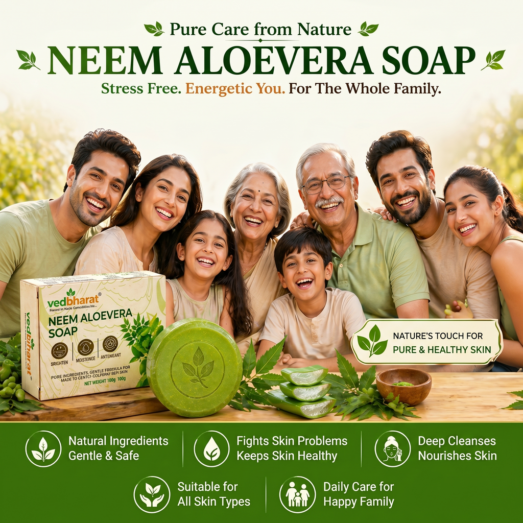 Vedbharat™ Neem Aloe Vera Soap | Ayurvedic Anti-Acne Bathing Bar | Deep Cleansing & Oil Control | Hydrating & Soothing Skin Care | Removes Pimples & Impurities | 100g