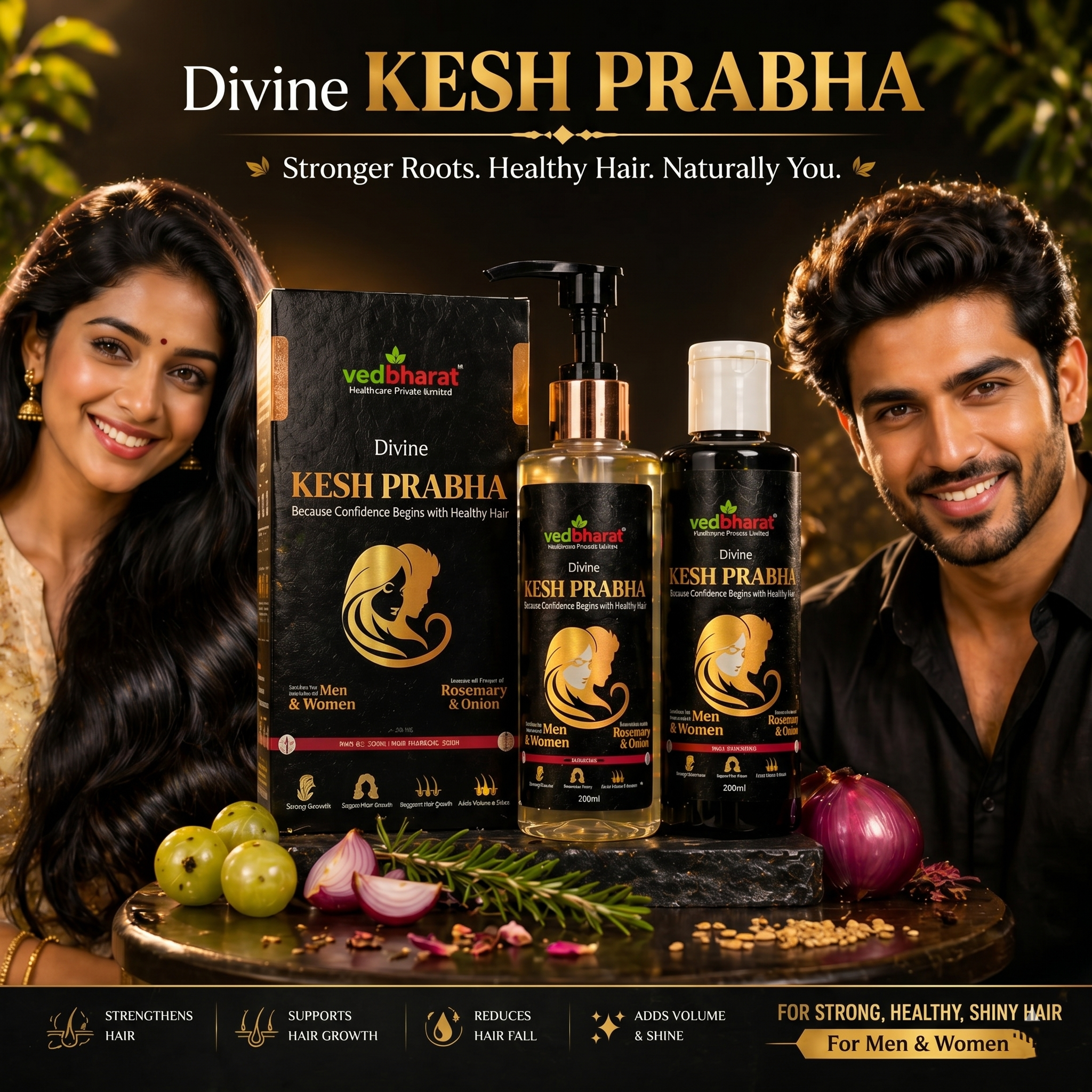 Vedbharat™ Divine Kesh Prabha Hair Care Kit | Ayurvedic Hair Oil & Shampoo Combo | Reduces Hair Fall, Promotes Hair Growth, Adds Shine & Volume | For Men & Women