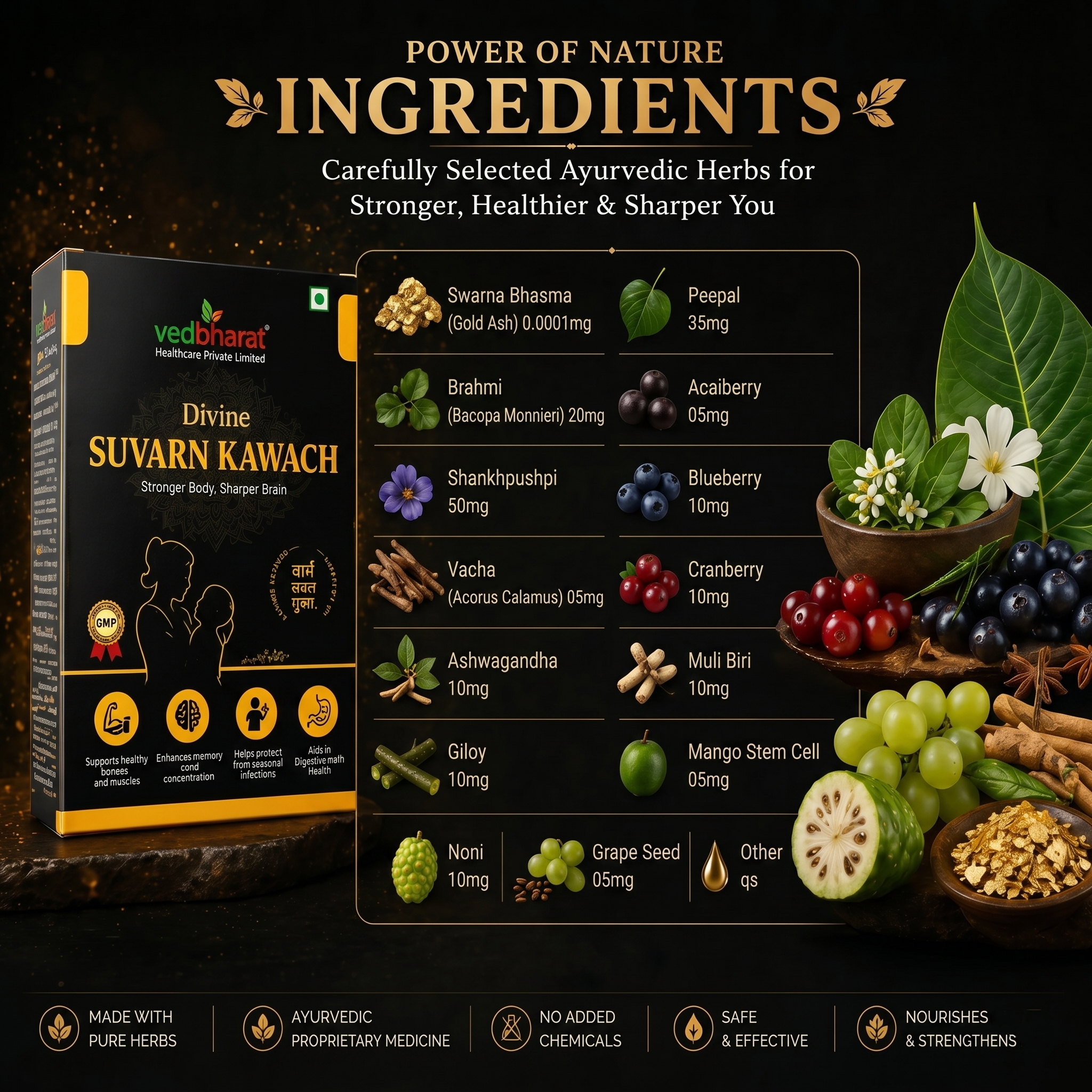 Vedbharat™ Divine Suvarn Kawach Drops | Ayurvedic Immunity & Brain Booster | Supports Growth, Memory & Digestion | For Kids & Adults | Herbal Wellness Formula