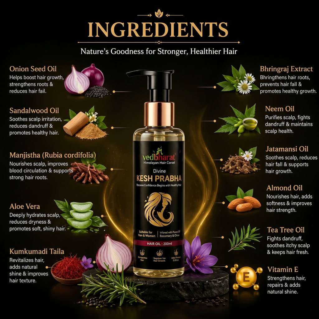 Vedbharat™ Divine Kesh Prabha Hair Care Kit | Ayurvedic Hair Oil & Shampoo Combo | Reduces Hair Fall, Promotes Hair Growth, Adds Shine & Volume | For Men & Women
