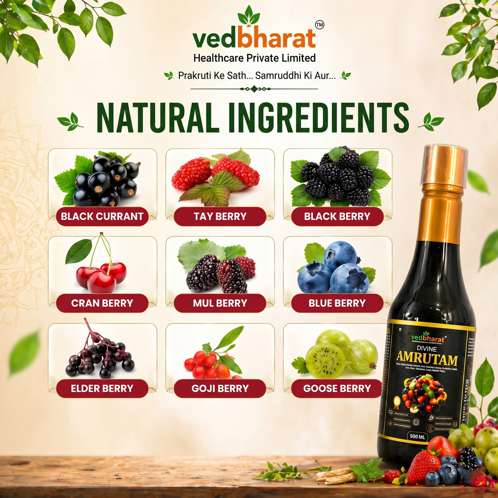 Vedbharat™ Divine Amrutam Ayurvedic Health Tonic | 100+ Herbs &amp; Natural Berries | Immunity Booster, Antioxidant Rich, Supports Digestion &amp; Skin Glow | 500ml