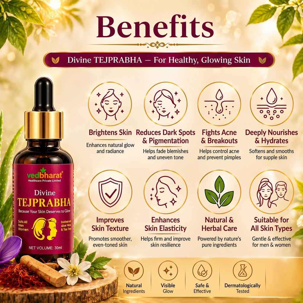 Vedbharat™ Divine Tejprabha Skin Glow Kit | Ayurvedic Skincare Combo (Face Wash + Serum + Cream) | Brightens Skin, Reduces Dark Spots, Acne Control | For Men & Women
