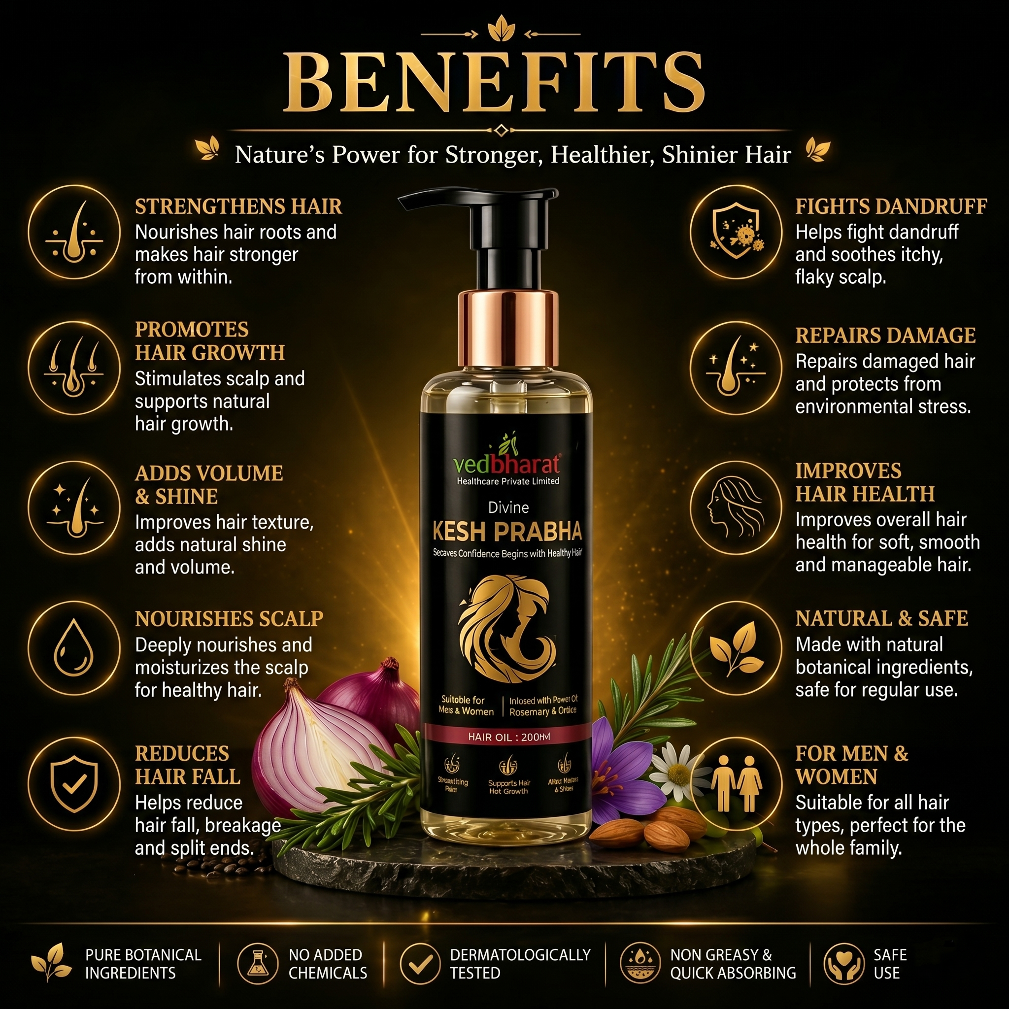 Vedbharat™ Divine Kesh Prabha Hair Care Kit | Ayurvedic Hair Oil & Shampoo Combo | Reduces Hair Fall, Promotes Hair Growth, Adds Shine & Volume | For Men & Women