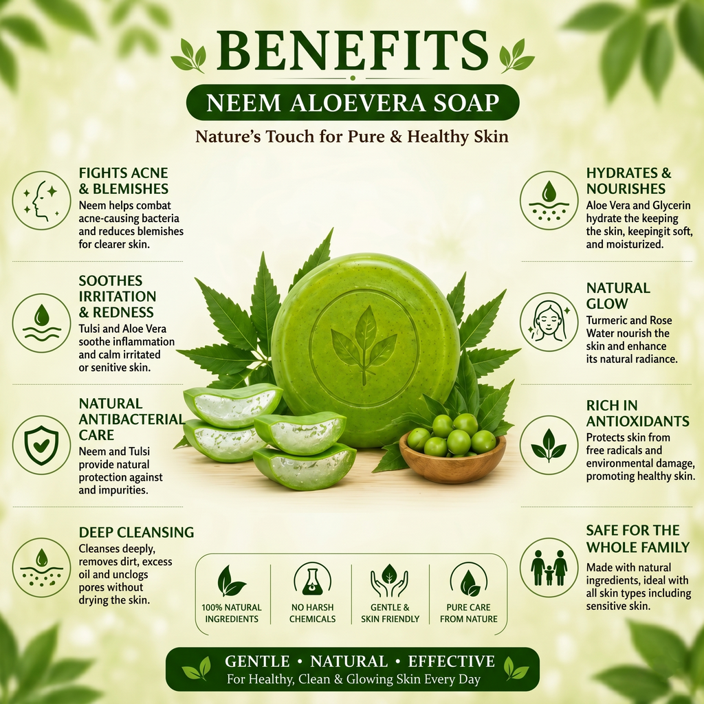 Vedbharat™ Neem Aloe Vera Soap | Ayurvedic Anti-Acne Bathing Bar | Deep Cleansing & Oil Control | Hydrating & Soothing Skin Care | Removes Pimples & Impurities | 100g