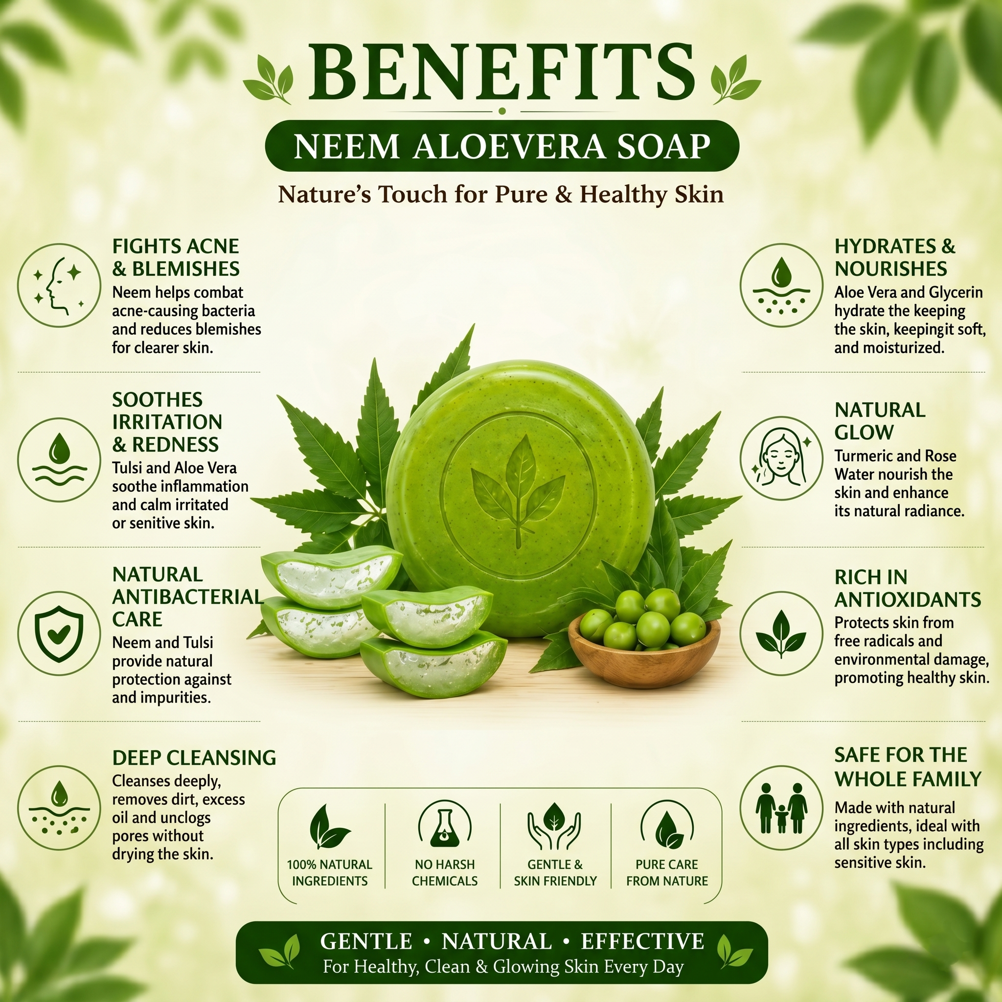 Vedbharat™ Neem Aloe Vera Soap | Ayurvedic Anti-Acne Bathing Bar | Deep Cleansing & Oil Control | Hydrating & Soothing Skin Care | Removes Pimples & Impurities | 100g