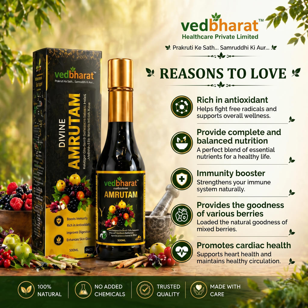 Vedbharat™ Divine Amrutam Ayurvedic Health Tonic | 100+ Herbs &amp; Natural Berries | Immunity Booster, Antioxidant Rich, Supports Digestion &amp; Skin Glow | 500ml