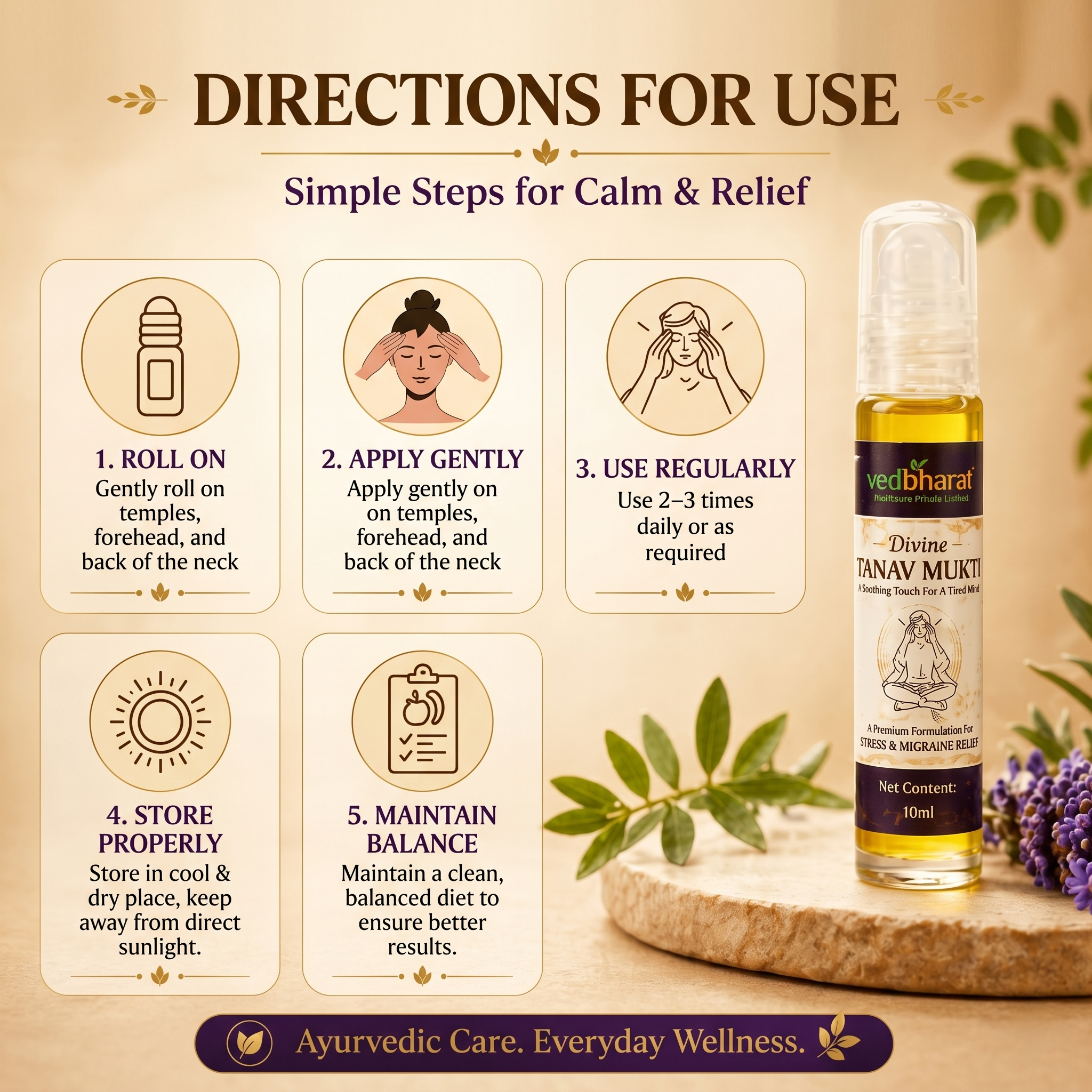 Vedbharat™ Divine Tanav Mukti Roll-On | Ayurvedic Stress Relief Oil | Reduces Anxiety, Headache & Migraine | Calming & Relaxing Formula | For Men & Women