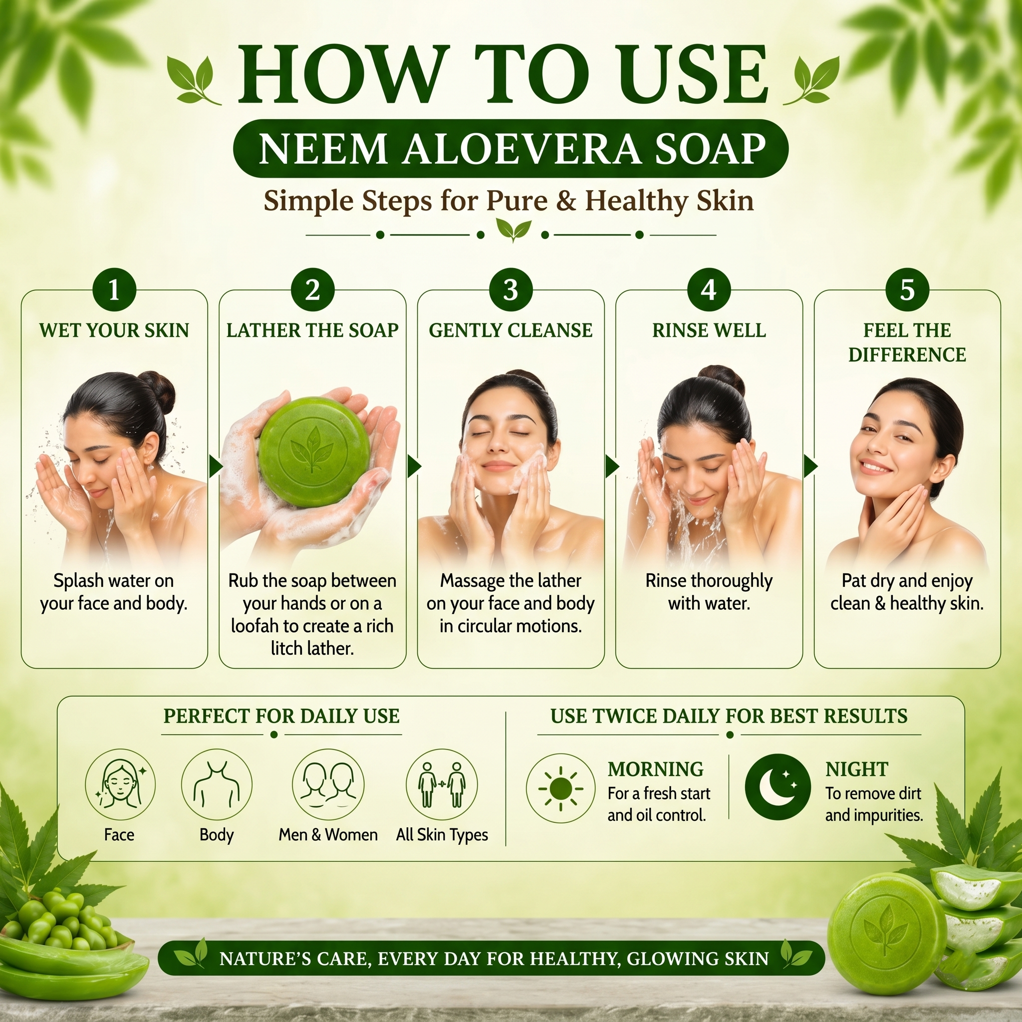 Vedbharat™ Neem Aloe Vera Soap | Ayurvedic Anti-Acne Bathing Bar | Deep Cleansing & Oil Control | Hydrating & Soothing Skin Care | Removes Pimples & Impurities | 100g