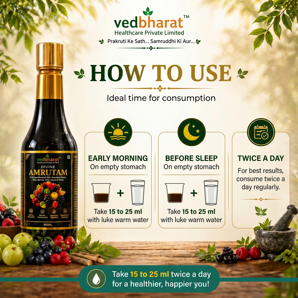 Vedbharat™ Divine Amrutam Ayurvedic Health Tonic | 100+ Herbs &amp; Natural Berries | Immunity Booster, Antioxidant Rich, Supports Digestion &amp; Skin Glow | 500ml