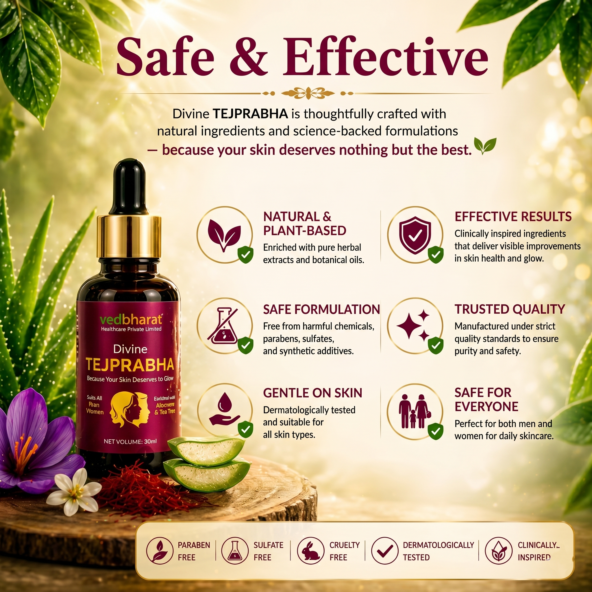 Vedbharat™ Divine Tejprabha Skin Glow Kit | Ayurvedic Skincare Combo (Face Wash + Serum + Cream) | Brightens Skin, Reduces Dark Spots, Acne Control | For Men & Women