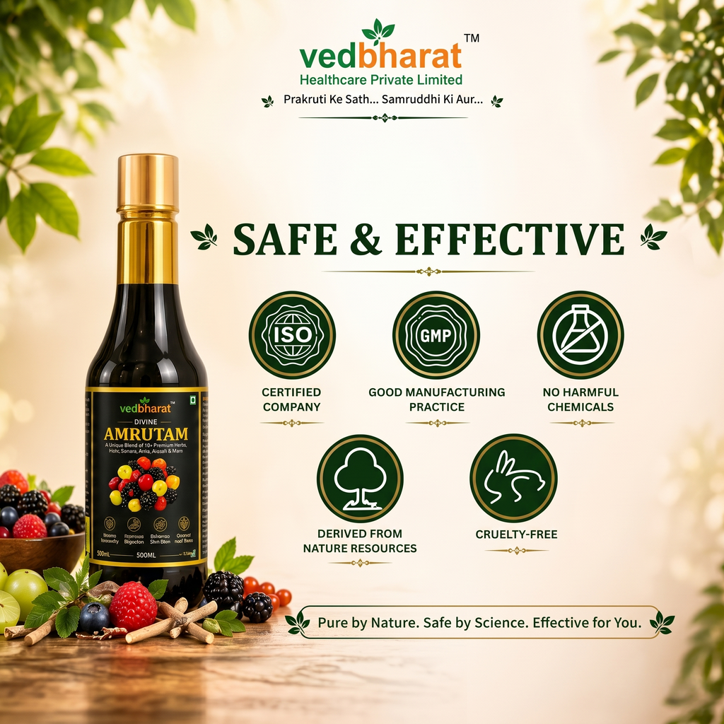 Vedbharat™ Divine Amrutam Ayurvedic Health Tonic | 100+ Herbs &amp; Natural Berries | Immunity Booster, Antioxidant Rich, Supports Digestion &amp; Skin Glow | 500ml