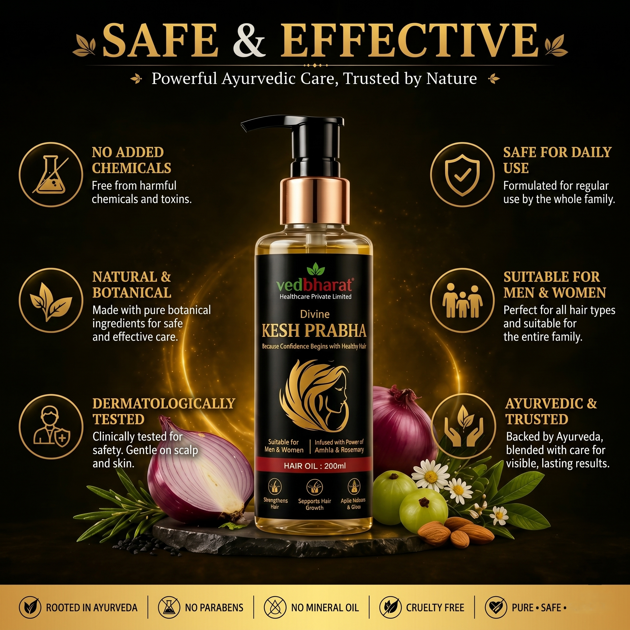 Vedbharat™ Divine Kesh Prabha Hair Care Kit | Ayurvedic Hair Oil & Shampoo Combo | Reduces Hair Fall, Promotes Hair Growth, Adds Shine & Volume | For Men & Women