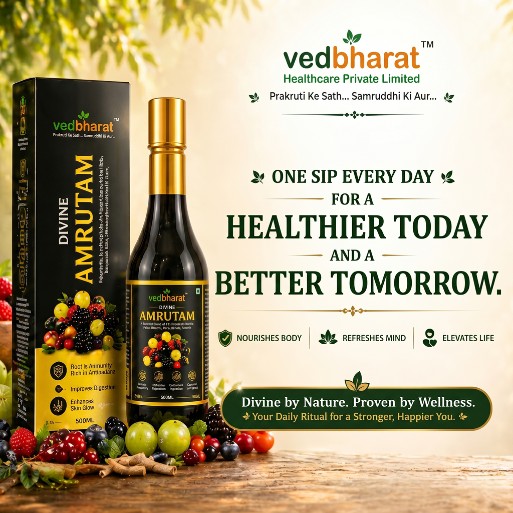 Vedbharat™ Divine Amrutam Ayurvedic Health Tonic | 100+ Herbs &amp; Natural Berries | Immunity Booster, Antioxidant Rich, Supports Digestion &amp; Skin Glow | 500ml