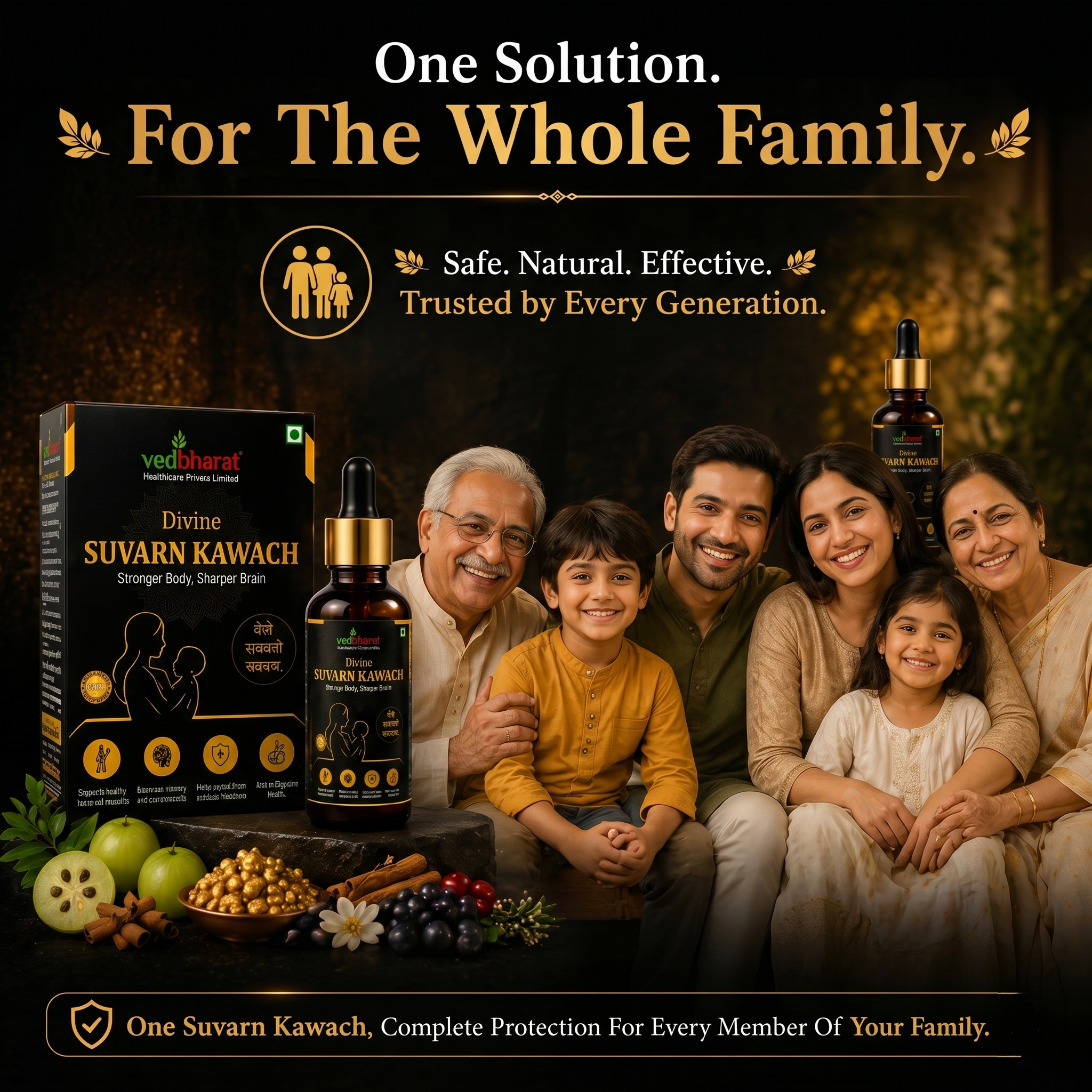 Vedbharat™ Divine Suvarn Kawach Drops | Ayurvedic Immunity & Brain Booster | Supports Growth, Memory & Digestion | For Kids & Adults | Herbal Wellness Formula
