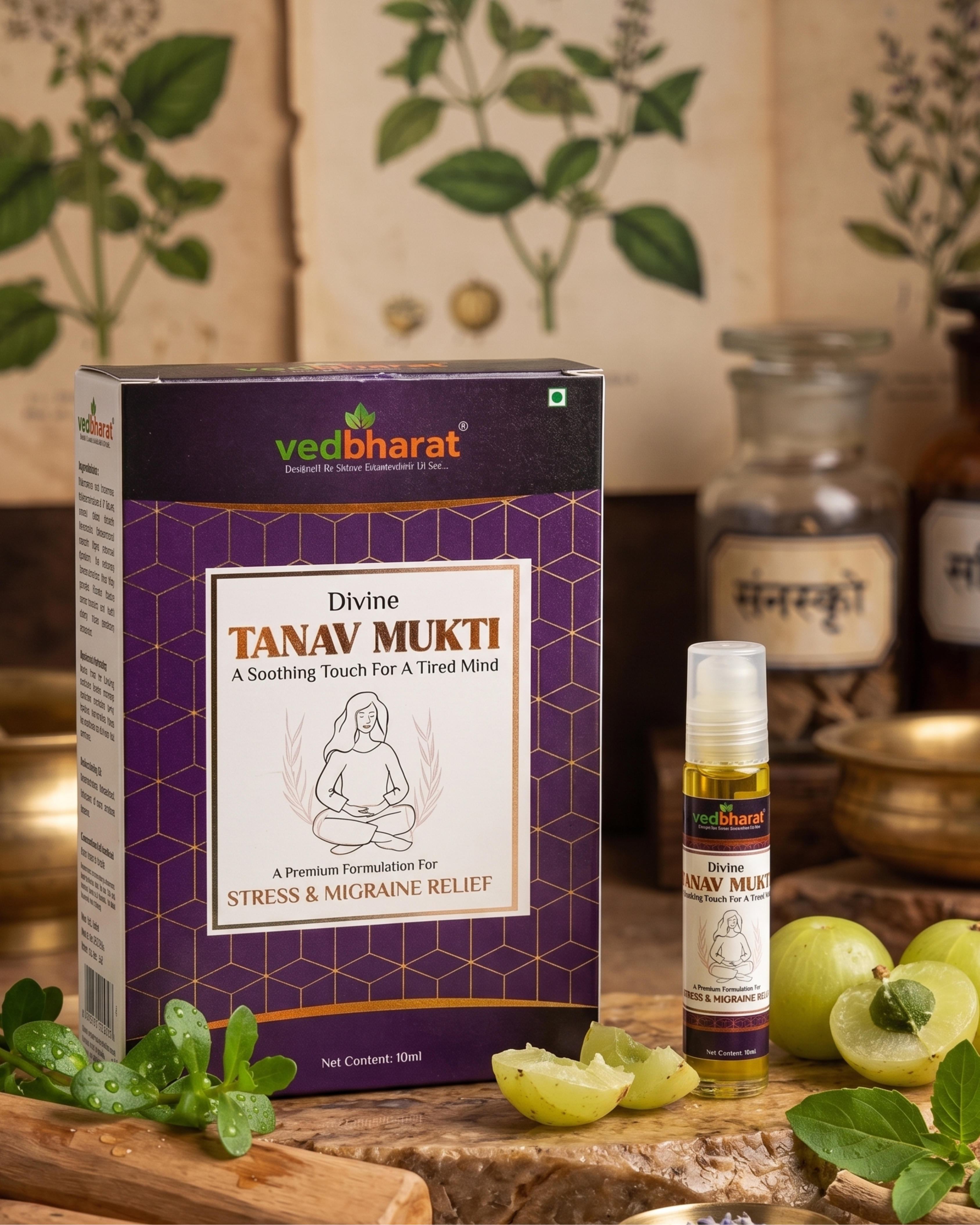 Vedbharat™ Divine Tanav Mukti Roll-On | Ayurvedic Stress Relief Oil | Reduces Anxiety, Headache & Migraine | Calming & Relaxing Formula | For Men & Women