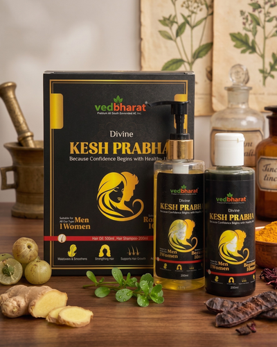 Vedbharat™ Divine Kesh Prabha Hair Care Kit | Ayurvedic Hair Oil & Shampoo Combo | Reduces Hair Fall, Promotes Hair Growth, Adds Shine & Volume | For Men & Women