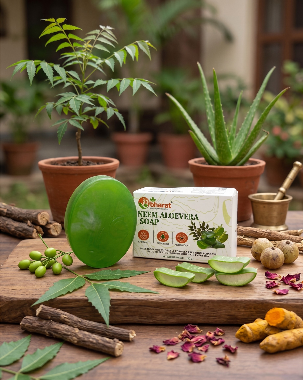 Vedbharat™ Neem Aloe Vera Soap | Ayurvedic Anti-Acne Bathing Bar | Deep Cleansing & Oil Control | Hydrating & Soothing Skin Care | Removes Pimples & Impurities | 100g