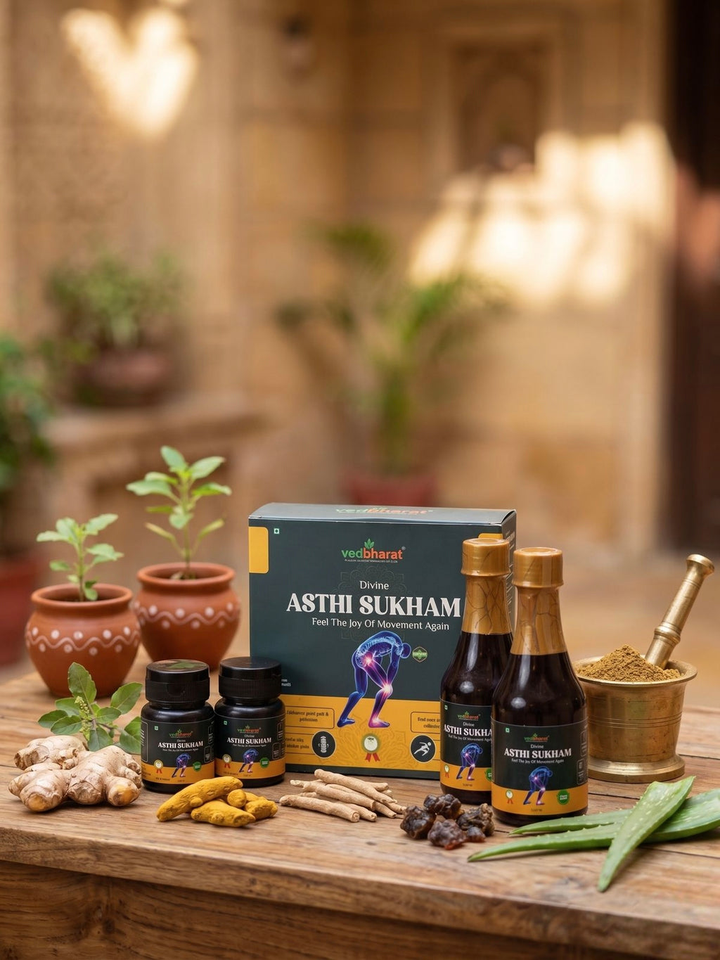 Vedbharat™ Divine Asthi Sukham | Ayurvedic Joint Pain Relief Syrup Kit | Supports Mobility, Flexibility & Bone Strength | Helps Reduce Inflammation & Stiffness | Herbal Joint Care for Men & Women